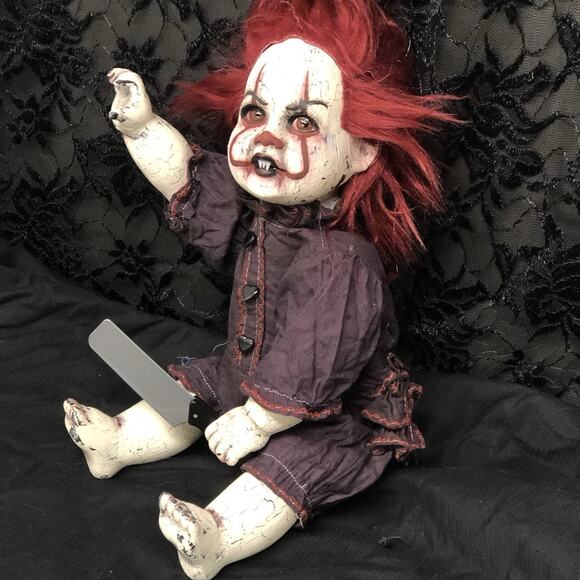 OOAK Creepy Odd 17 “ Haunted Ghost Clown Doll Scary Halloween Horror Art Doll - Picture 10 of 16